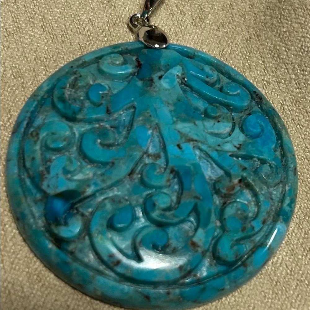 NWT JTV SW Carved Blue Turquoise Pendant with Sterling detail